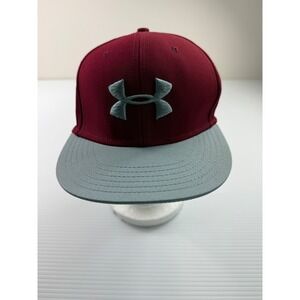 Under Armour Snapback Hat Maroon Grey Flat Brim HeatGear OSFA Adjustable Cap